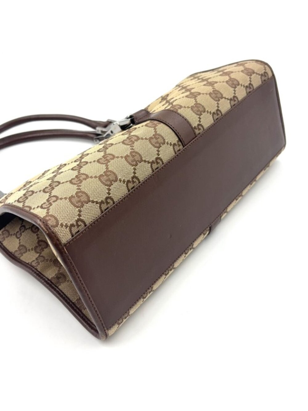 Gucci Jackie Leather Canvas Brown Beige Handbag Silver - Picture 5 of 15